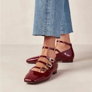 ALOHAS Luke Leather Ballet Flats Mary Jane Onix Wine Burgundy US 8 8.5 EURO 39